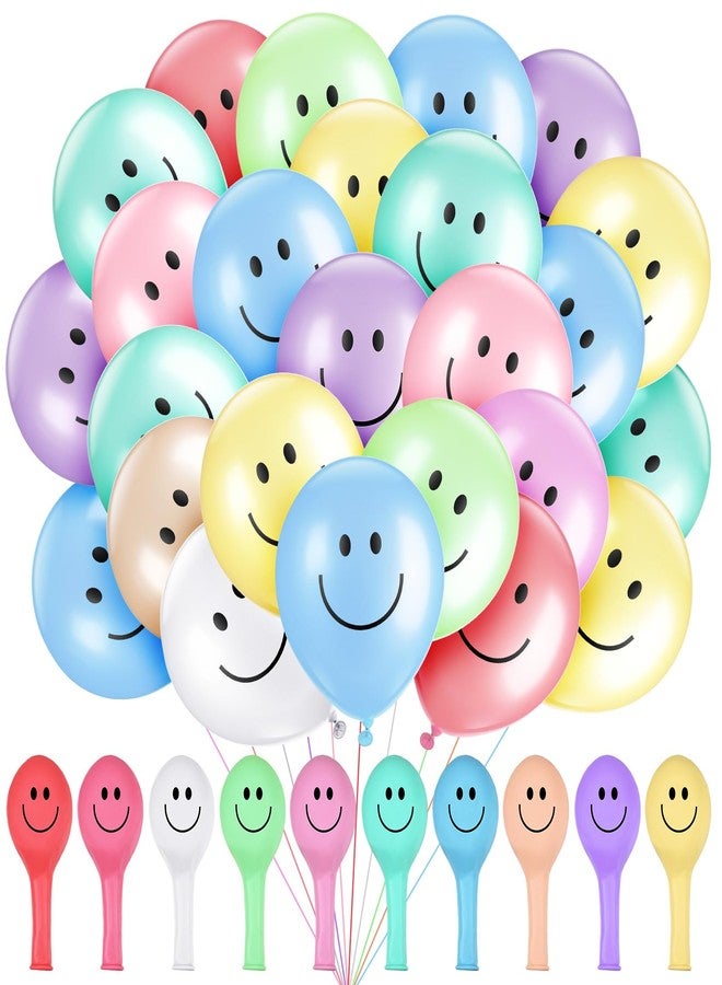 Sratte 100 Pcs 12 Inch Smile Face Balloons Assorted Pastel Unicorn Rainbow Morandi Colorful Latex Round Helium Naughty Balloons for Birthday Baby Shower Wedding Bridal Festive Party Decoration Supply - Image 1
